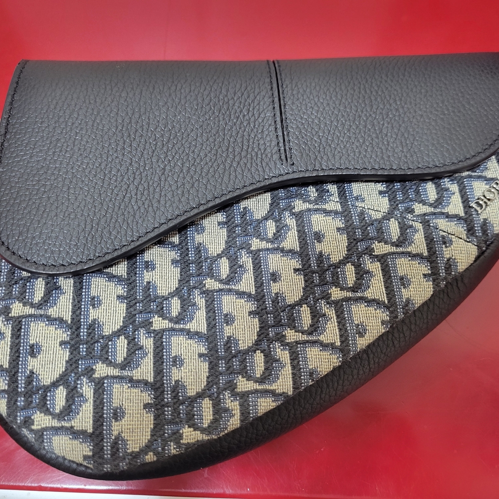 Dior Saddle Clutch in Black and Tan Oblique Canvas